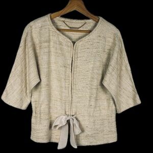 TRINA‎ TURK 100% Raw Silk Kimono Cropped Jacket Sz 6 Drawstring Waist Minimalist